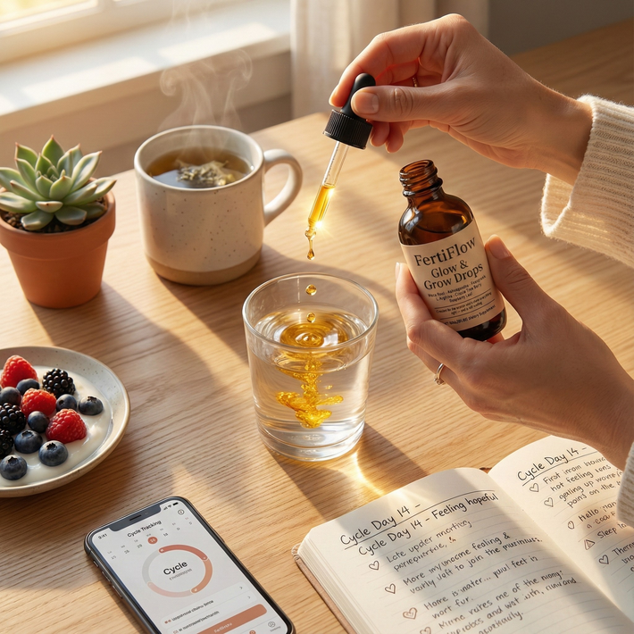 FertiFlow Tropfen als Teil einer täglichen Morgenroutine